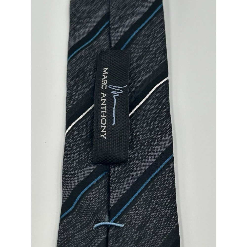 Marc Anthony 100% Silk Narrow Men's Neck Tie Black Gray Tonal‎ Stripe 3W 58L - Picture 6 of 9